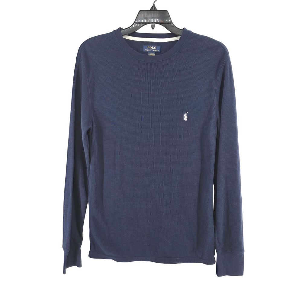 Polo Ralph Lauren Mens Navy Blue Waffle Knit Thermal Long Sleeve Sleep Shirt M